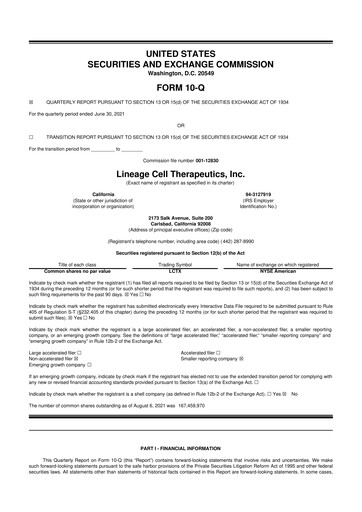 Thumbnail Lineage Cell Therapeutics
 10-Q Quarterly Report FY2021 