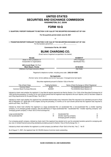 Miniature Blink Charging
 10-Q Rapport trimestriel 2021 