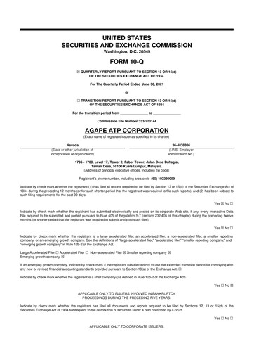 Miniature Agape ATP 10-Q Rapport trimestriel 2021 