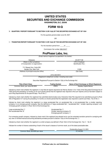 Vorschaubild ProPhase Labs 10-Q Quartalsbericht 2021 