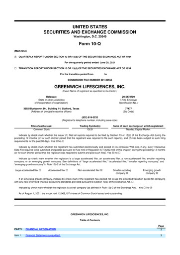 Thumbnail Greenwich LifeSciences 10-Q Quarterly Report FY2021 