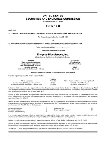 Thumbnail Ensysce Biosciences 10-Q Quarterly Report FY2021 