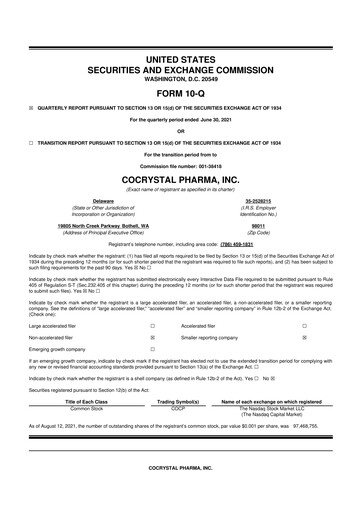 Thumbnail Cocrystal Pharma
 10-Q Quarterly Report FY2021 