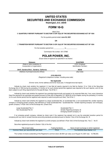 Thumbnail Polar Power
 10-Q Quarterly Report FY2021 