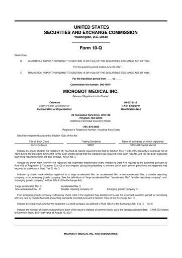 Miniature Microbot Medical
 10-Q Rapport trimestriel 2021 