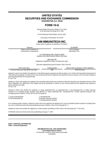 Thumbnail AIM ImmunoTech
 10-Q Quarterly Report FY2021 