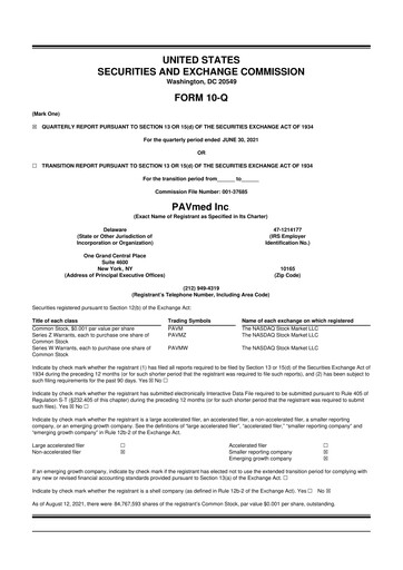 Miniature PAVmed
 10-Q Rapport trimestriel 2021 