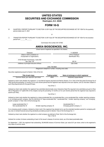 Miniature Anixa Biosciences 10-Q Rapport trimestriel 2021 