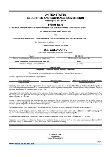 Thumbnail U.S. Gold Corp 10-Q Quarterly Report FY2022 