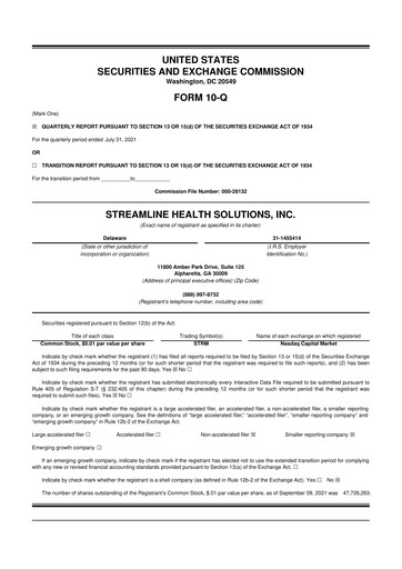 Thumbnail Streamline Health Solutions 10-Q Quarterly Report FY2021 