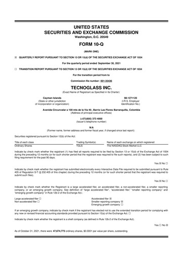 Miniature Tecnoglass 10-Q Rapport trimestriel 2021 