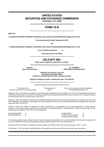 Thumbnail Celcuity Inc. 10-Q Quarterly Report FY2021 
