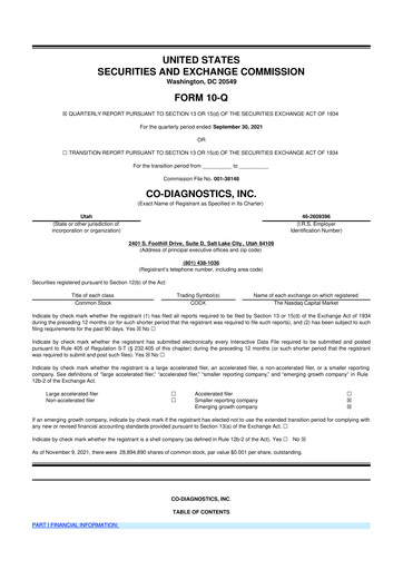 Thumbnail Co-Diagnostics
 10-Q Quarterly Report FY2021 