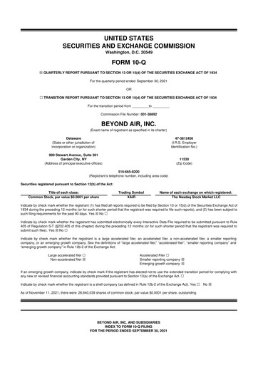 Thumbnail Beyond Air 10-Q Quarterly Report FY2022 