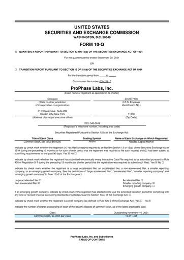 Vorschaubild ProPhase Labs 10-Q Quartalsbericht 2021 