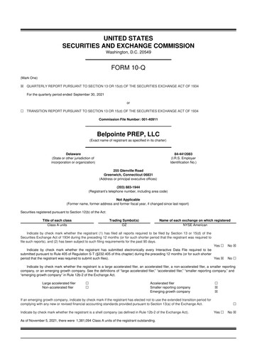 Miniature Belpointe PREP, LLC 10-Q Rapport trimestriel 2021 
