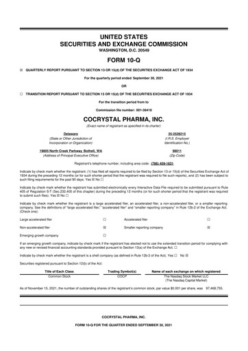 Thumbnail Cocrystal Pharma
 10-Q Quarterly Report FY2021 