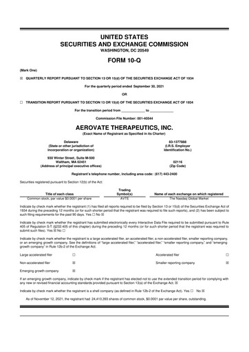 Vorschaubild Aerovate Therapeutics 10-Q Quartalsbericht 2021 