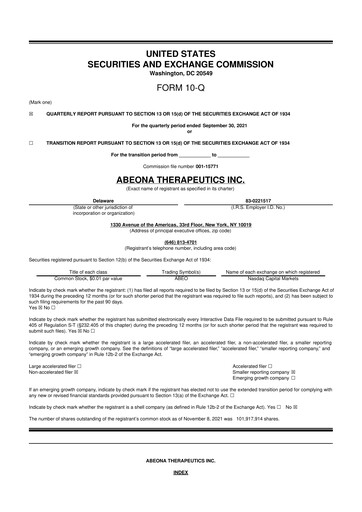 Thumbnail Abeona Therapeutics
 10-Q Quarterly Report FY2021 