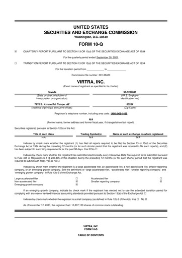 Miniature VirTra 10-Q Rapport trimestriel 2021 