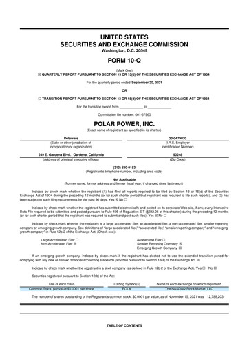 Thumbnail Polar Power
 10-Q Quarterly Report FY2021 