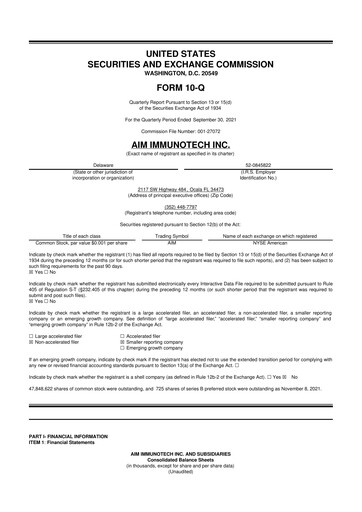 Thumbnail AIM ImmunoTech
 10-Q Quarterly Report FY2021 