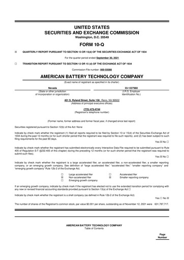 Vorschaubild American Battery Technology Company 10-Q Quartalsbericht 2021 