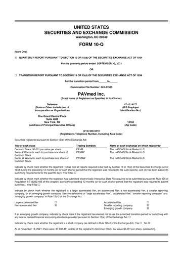 Miniature PAVmed
 10-Q Rapport trimestriel 2021 