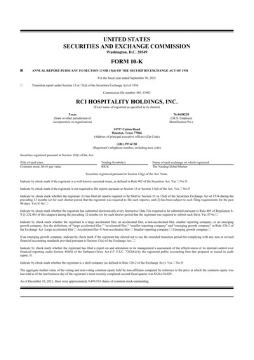 Thumbnail RCI Hospitality Holdings 10-K Annual Report 2021