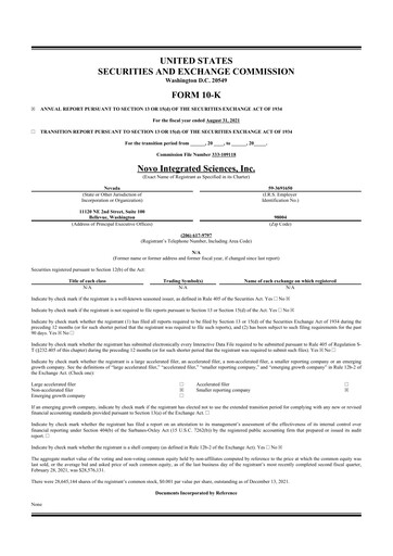 Thumbnail Novo Integrated Sciences 10-K Annual Report 2021