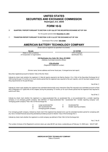 Vorschaubild American Battery Technology Company 10-Q Quartalsbericht 2022 
