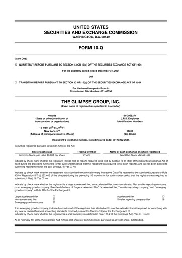 Miniature The Glimpse Group 10-Q Rapport trimestriel 2022 