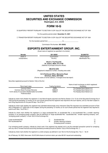 Thumbnail Esports Entertainment
 10-Q Quarterly Report FY2022 