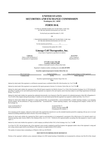 Thumbnail Lineage Cell Therapeutics
 10-K Annual Report 2021