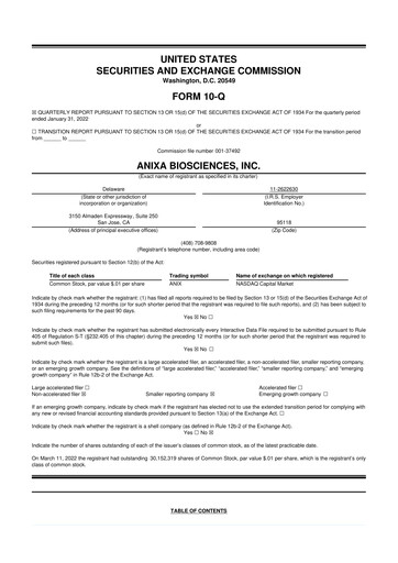 Miniature Anixa Biosciences 10-Q Rapport trimestriel 2022 