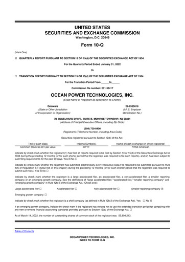 Thumbnail Ocean Power Technologies
 10-Q Quarterly Report FY2022 