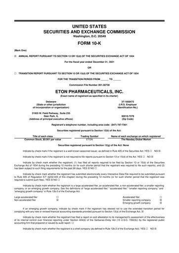 Vorschaubild Eton Pharmaceuticals 10-K Jahresbericht 2021