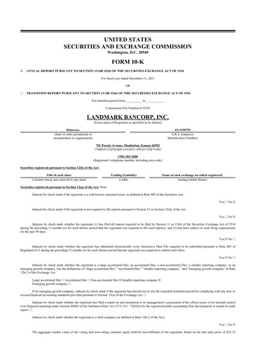 Thumbnail Landmark Bancorp 10-K Annual Report 2021