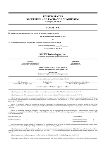 Thumbnail SINTX Technologies
 10-K Annual Report 2021