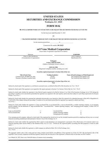 Miniature enVVeno Medical Corporation 10-K Rapport annuel 2021