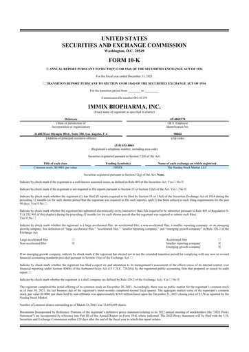 Thumbnail Immix Biopharma 10-K Annual Report 2021