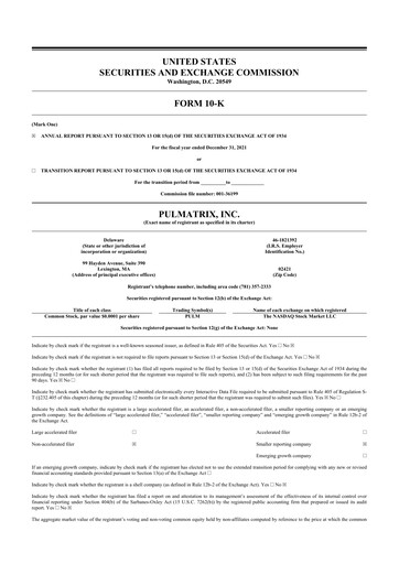 Thumbnail Pulmatrix 10-K Annual Report 2021