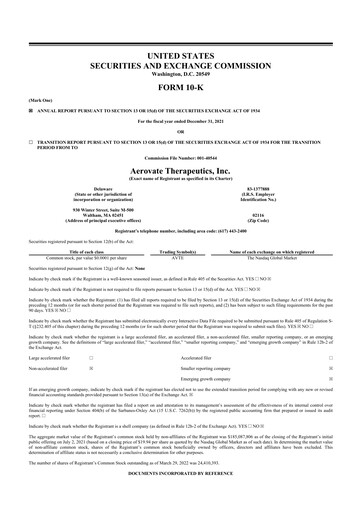 Thumbnail Aerovate Therapeutics 10-K Annual Report 2021