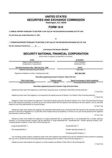 Thumbnail Security National Financial Corporation 10-K Annual Report 2021