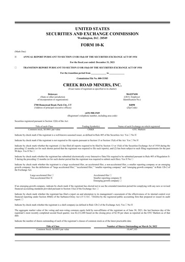 Miniature Prairie Operating 10-K Rapport annuel 2021