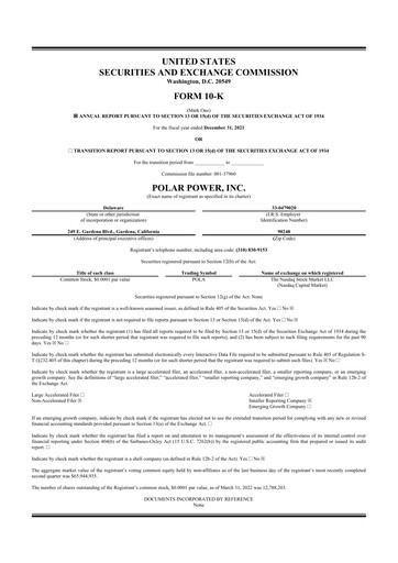 Thumbnail Polar Power
 10-K Annual Report 2021