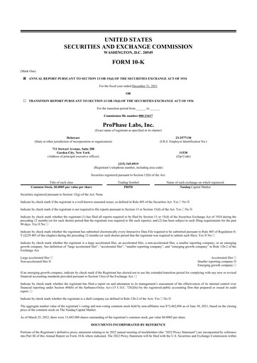 Thumbnail ProPhase Labs 10-K Annual Report 2021