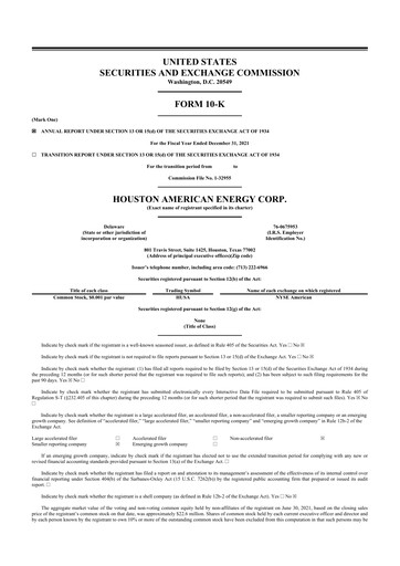 Miniature Houston American Energy 10-K Rapport annuel 2021