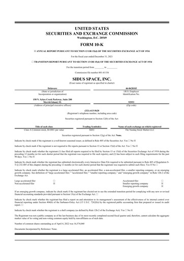 Thumbnail Sidus Space 10-K Annual Report 2021
