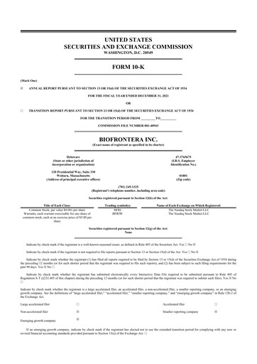 Thumbnail Biofrontera 10-K Annual Report 2021